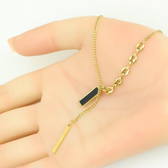 Gold Plated Dual Bar Drop Necklace with Bold Link Detail, XPNL0388 - Picture 2 of 13